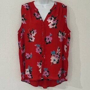 Chelsea & Theodore Floral Red Sleeveless Blouse Size XL